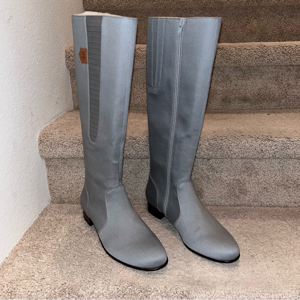 New B.E.D canvas boot gray color leather lining & sole side zipper women size 8
